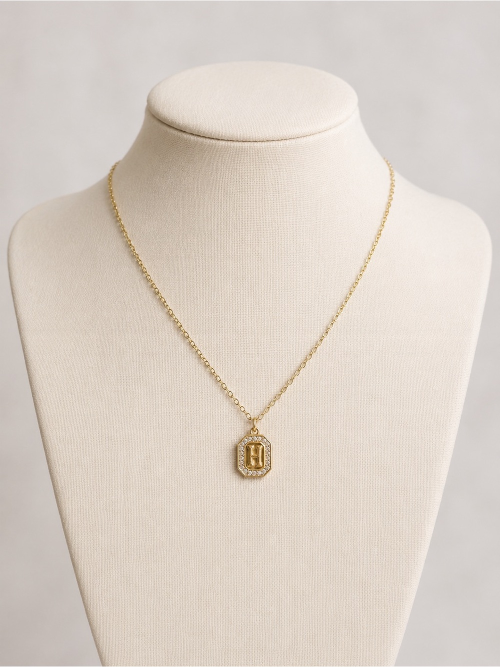 B.B. Lila Dainty Gold Plated Mini Pave Initial H Pendant Necklace